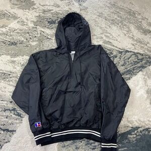 VTG 90s Russell Athletic Anorak Jacket Sz M Black Essential 1/4 Zip Windbreaker
